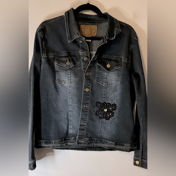 Sassy Thai Denim Jean Jacket Embellished Butterfly Embroidered Lace Size Large - Picture 1 of 13